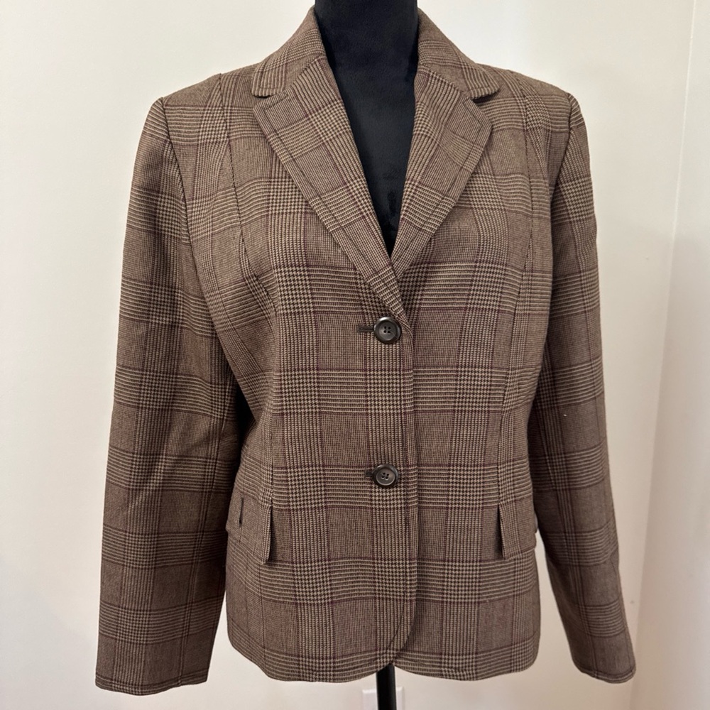 Pendleton 100% Wool Plaid Blazer Brown and Matoon sz 12